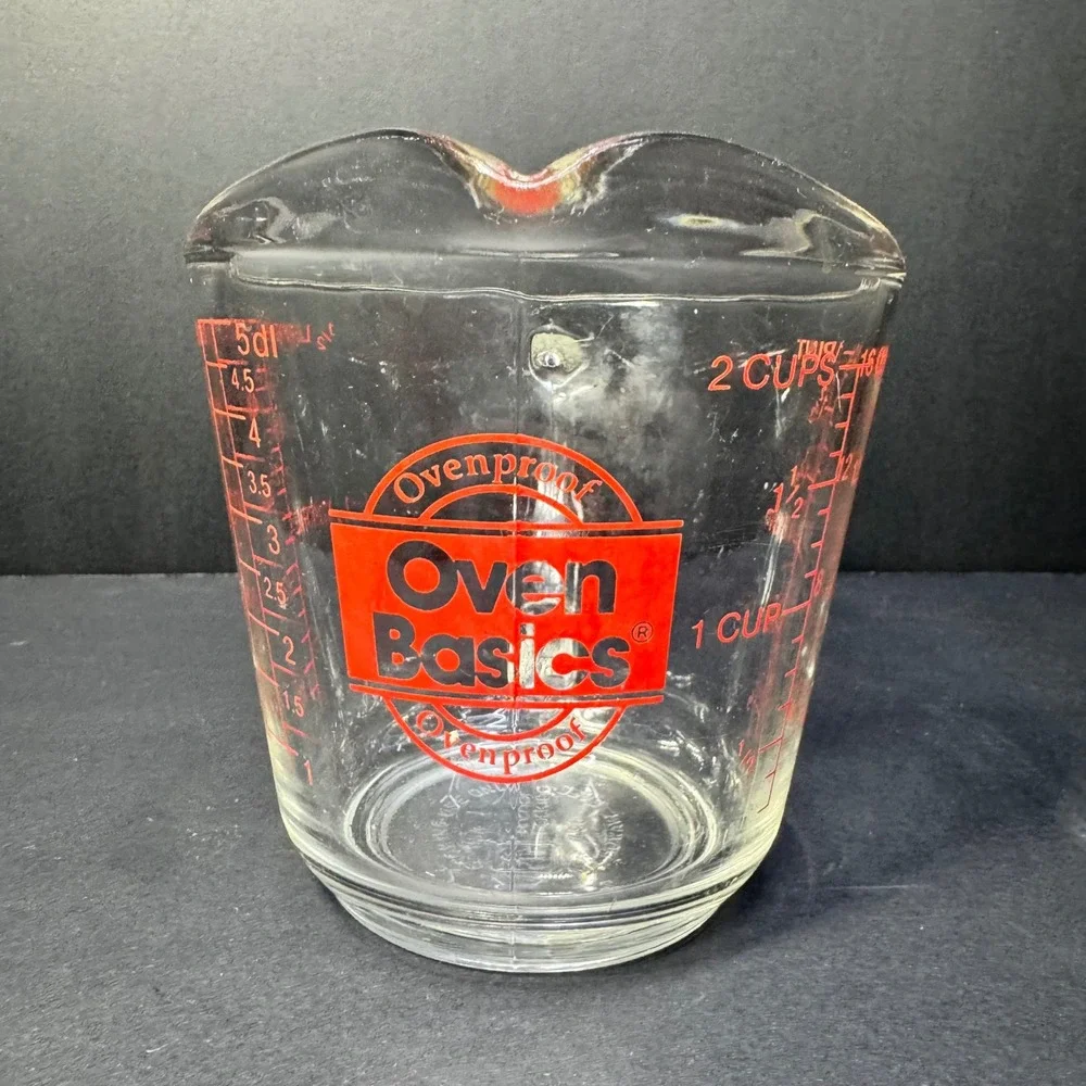 Anchor Hocking Oven Basics Glass Measuring Cup 2 Cup 16 oz Clear Red‎ Letter VTG
